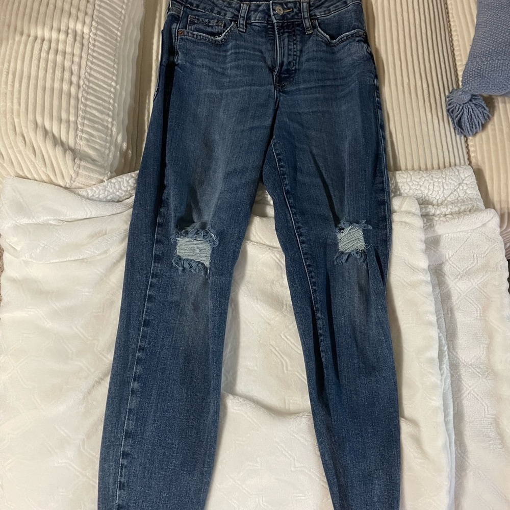 Old Navy Dark Blue Distressed Straight Leg Jeans